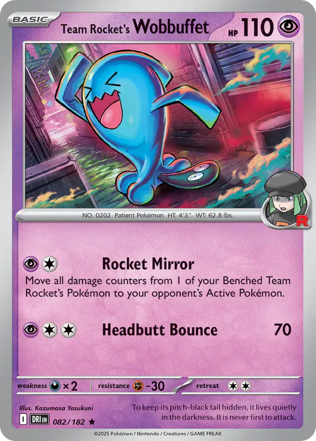 Team Rocket's Wobbuffet Pokemon card from Destined Rivals