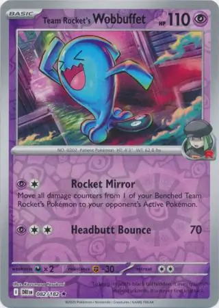 Team Rocket's Wobbuffet Reverse Holo Pokemon card from Destined Rivals