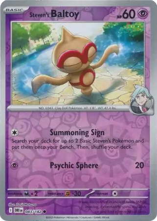 Steven's Baltoy Reverse Holo Pokemon card from Destined Rivals