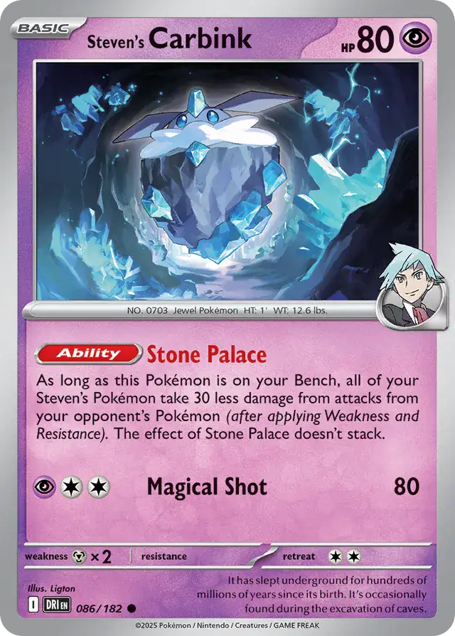 Steven's Carbink Pokemon card from Destined Rivals