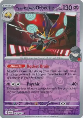 Team Rocket's Orbeetle Reverse Holo Pokemon card from Destined Rivals