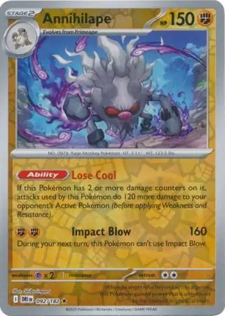 Annihilape Reverse Holo Pokemon card from Destined Rivals