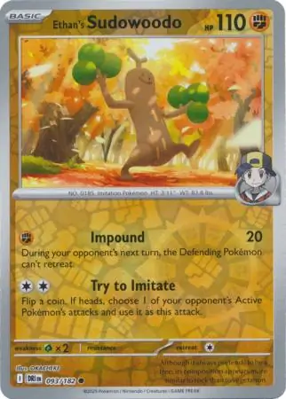 Ethan's Sudowoodo Reverse Holo Pokemon card from Destined Rivals