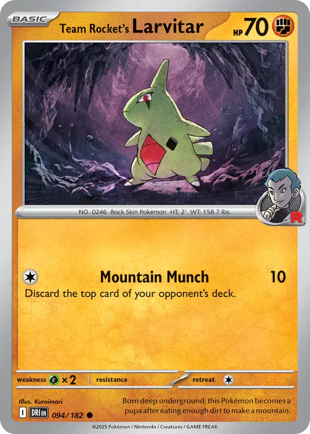 Team Rocket's Larvitar Pokemon card from Destined Rivals
