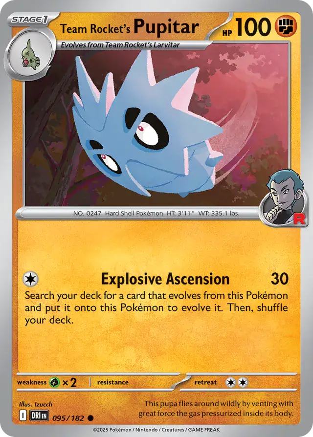 Team Rocket's Pupitar Pokemon card from Destined Rivals