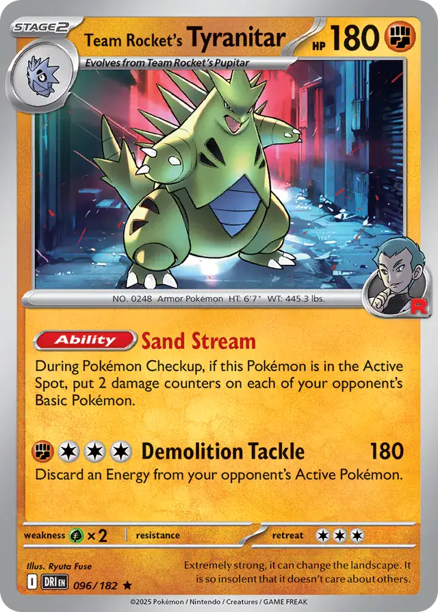 Team Rocket's Tyranitar Pokemon card from Destined Rivals
