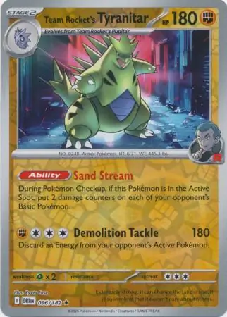 Team Rocket's Tyranitar Reverse Holo Pokemon card from Destined Rivals