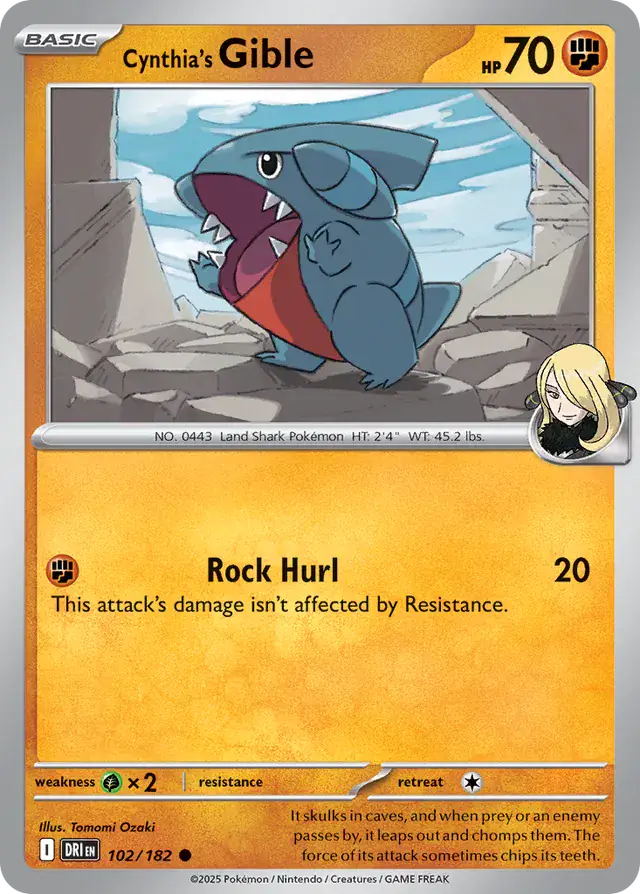 Cynthia's Gible Pokemon card from Destined Rivals