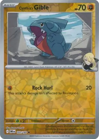Cynthia's Gible Reverse Holo Pokemon card from Destined Rivals