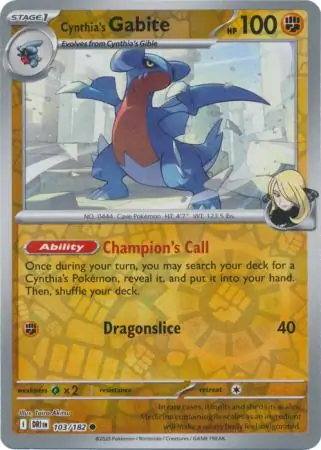 Cynthia's Gabite Reverse Holo Pokemon card from Destined Rivals