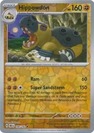 Hippowdon Reverse Holo Pokemon card from Destined Rivals