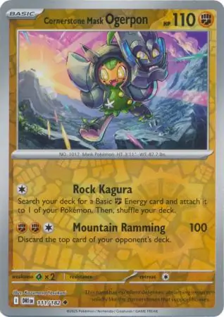 Cornerstone Mask Ogerpon Reverse Holo Pokemon card from Destined Rivals
