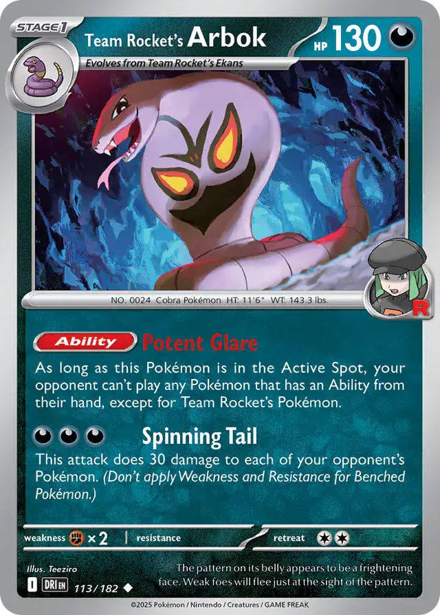Team Rocket's Arbok Pokemon card from Destined Rivals