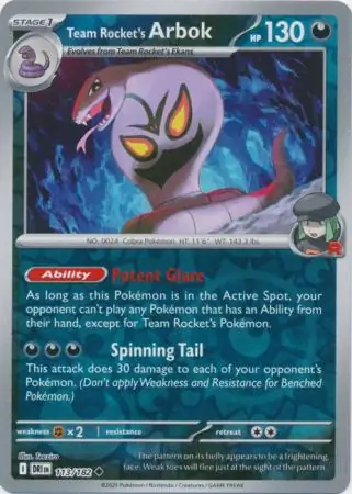 Team Rocket's Arbok Reverse Holo Pokemon card from Destined Rivals