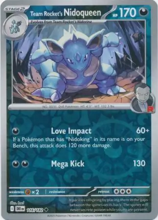 Team Rocket's Nidoqueen Reverse Holo Pokemon card from Destined Rivals