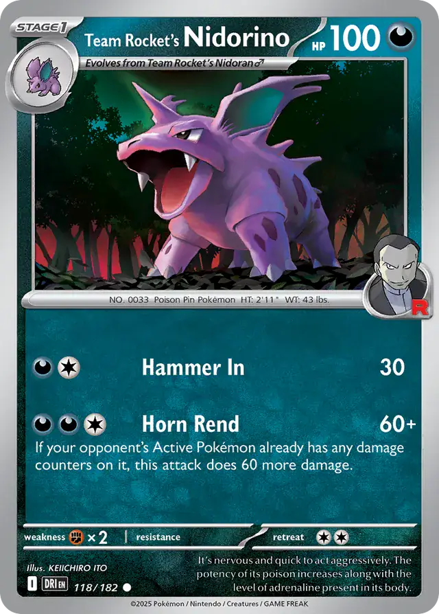 Team Rocket's Nidorino Pokemon card from Destined Rivals
