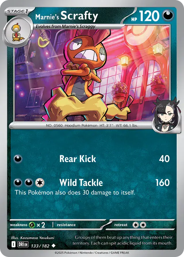 Marnie's Scrafty Pokemon card from Destined Rivals