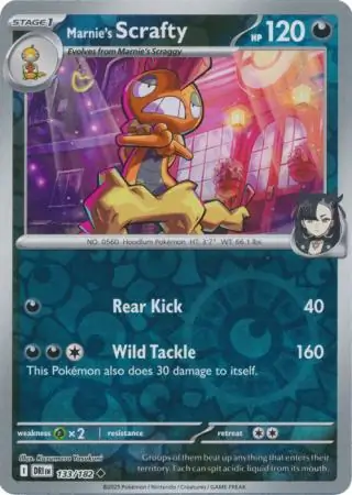 Marnie's Scrafty Reverse Holo Pokemon card from Destined Rivals