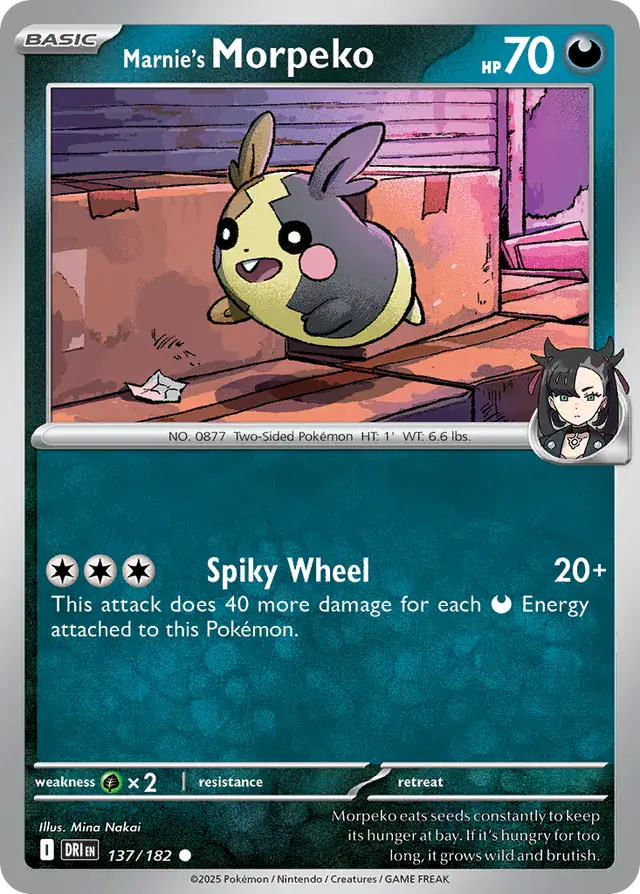 Marnie's Morpeko Pokemon card from Destined Rivals