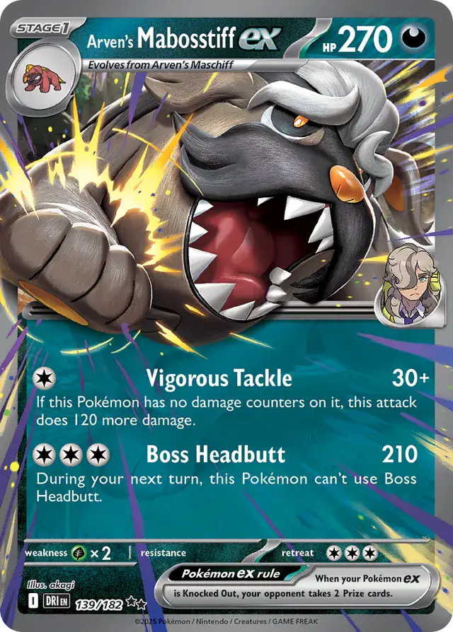 Arven's Mabosstiff Pokemon card from Destined Rivals