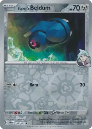 Steven's Beldum Reverse Holo Pokemon card from Destined Rivals