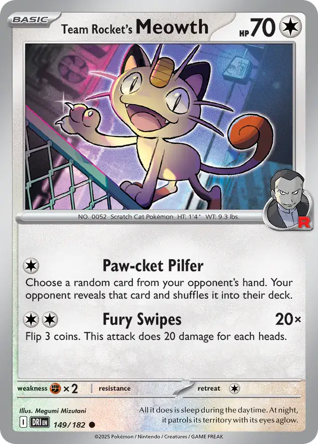 Team Rocket's Meowth Pokemon card from Destined Rivals