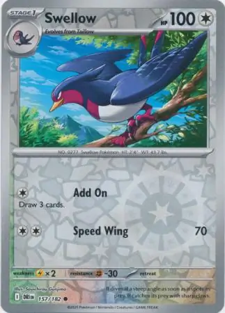 Swellow Reverse Holo Pokemon card from Destined Rivals