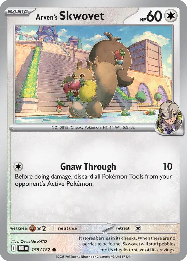Arven's Skwovet Pokemon card from Destined Rivals