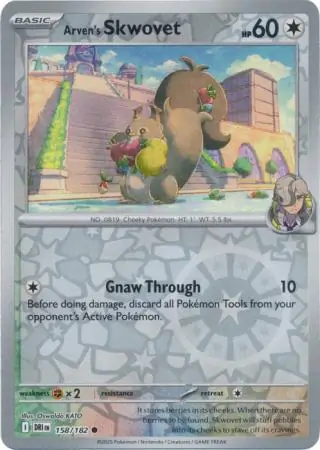 Arven's Skwovet Reverse Holo Pokemon card from Destined Rivals