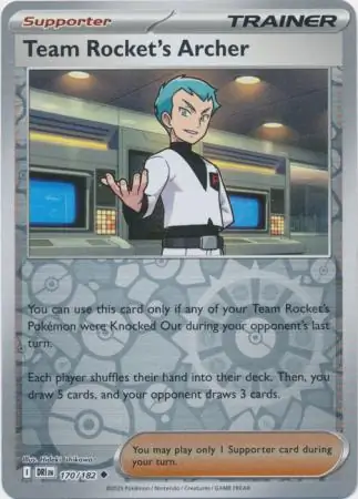 Team Rocket's Archer Reverse Holo Pokemon card from Destined Rivals