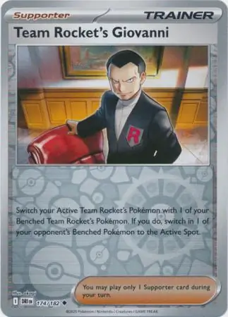 Team Rocket's Giovanni Reverse Holo Pokemon card from Destined Rivals