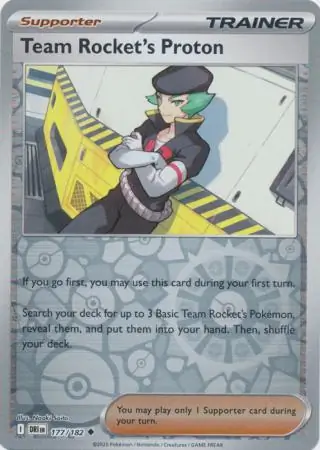 Team Rocket's Proton Reverse Holo Pokemon card from Destined Rivals