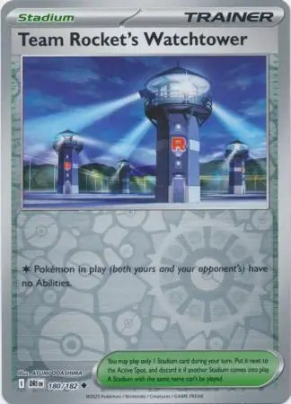 Team Rocket's Watchtower Reverse Holo Pokemon card from Destined Rivals
