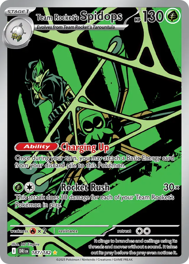 Team Rocket's Spidops Pokemon card from Destined Rivals