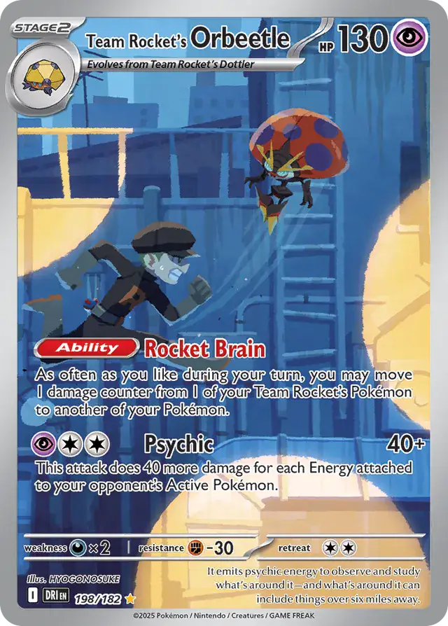 Team Rocket's Orbeetle Pokemon card from Destined Rivals