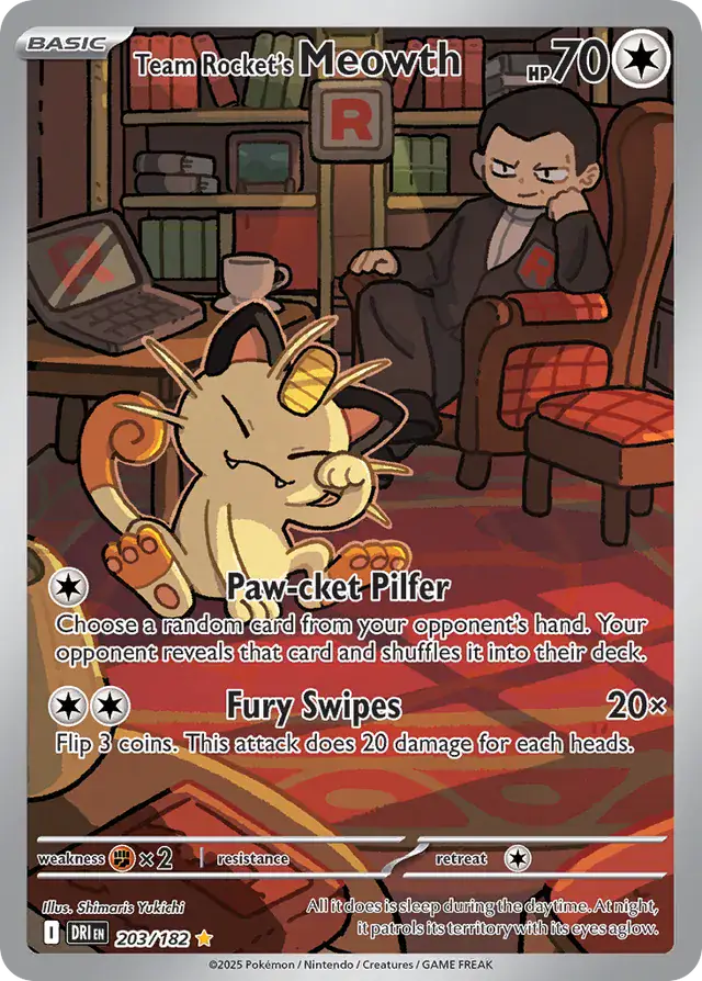 Team Rocket's Meowth Pokemon card from Destined Rivals