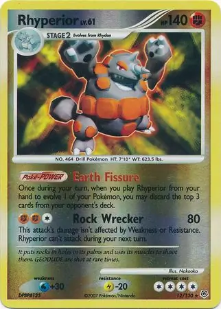 Rhyperior Reverse Holo Pokemon card from Diamond & Pearl