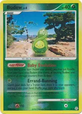 Budew Reverse Holo Pokemon card from Diamond & Pearl