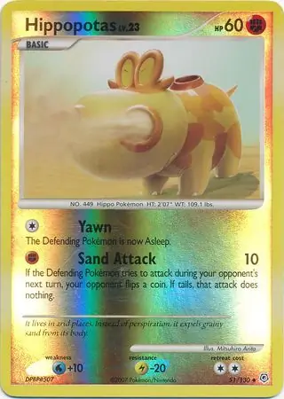 Hippopotas Reverse Holo Pokemon card from Diamond & Pearl