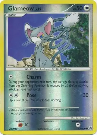 Glameow Reverse Holo Pokemon card from Diamond & Pearl