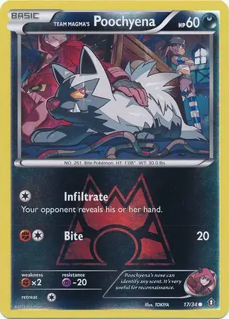 Team Magma's Poochyena Reverse Holo Pokemon card from Double Crisis