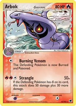 Arbok Pokemon card from Dragon Frontiers