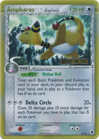Ampharos Reverse Holo Pokemon card from Dragon Frontiers