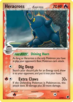 Heracross Holo Pokemon card from Dragon Frontiers