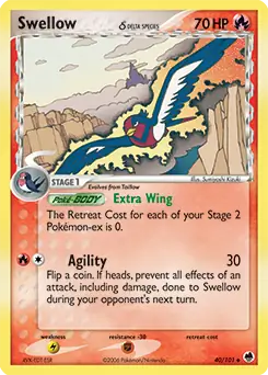 Swellow Pokemon card from Dragon Frontiers