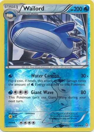 Wailord Reverse Holo Pokemon card from Dragons Exalted