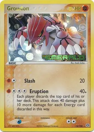 Groudon Reverse Holo Pokemon card from Emerald