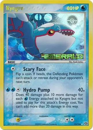 Kyogre Reverse Holo Pokemon card from Emerald