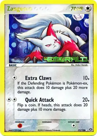 Zangoose Reverse Holo Pokemon card from Emerald