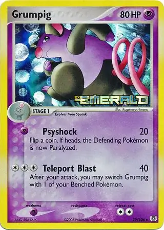 Grumpig Reverse Holo Pokemon card from Emerald